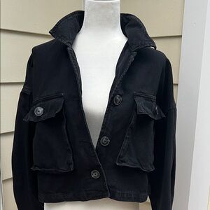 Bershka Black Cropped Boxy Jean Jacket
